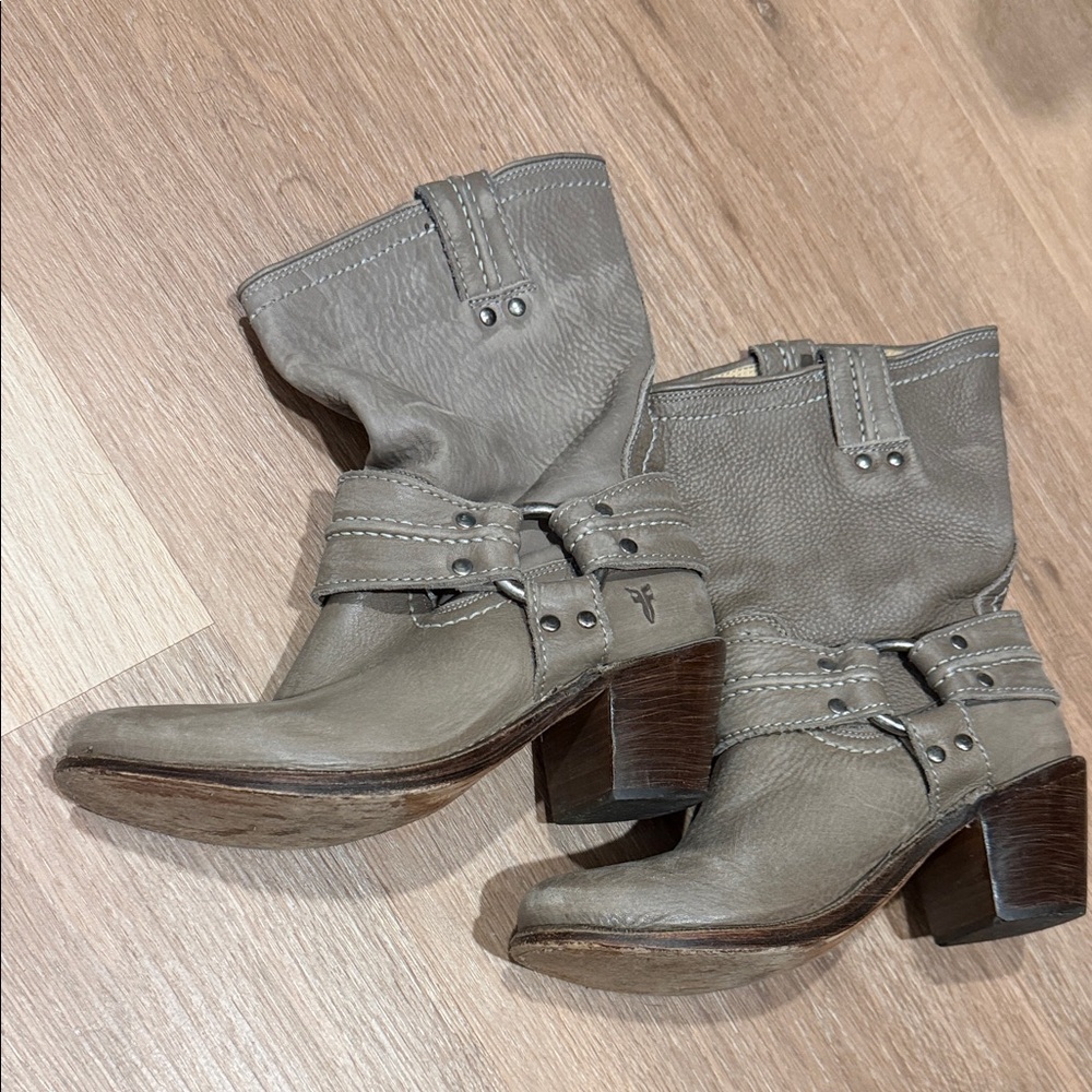 Frye Taupe Leather Ankle Booties
